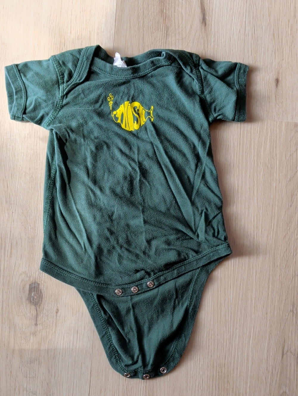 Rabbit Skins Forest Green Baby One-Piece Bodysuit with Yellow Phish Logo 12 Mo.